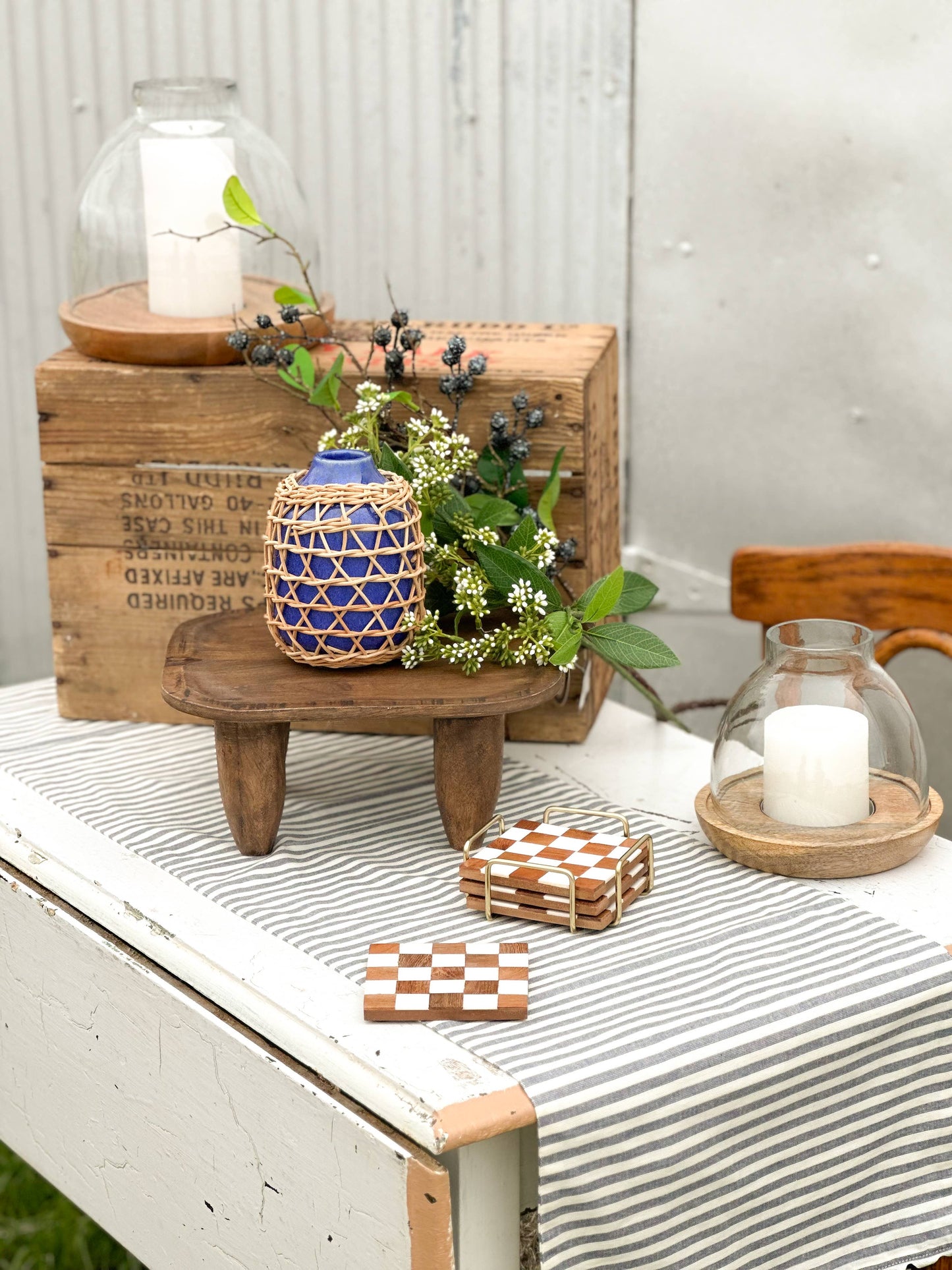 Checkered Wood Coasters with Stand