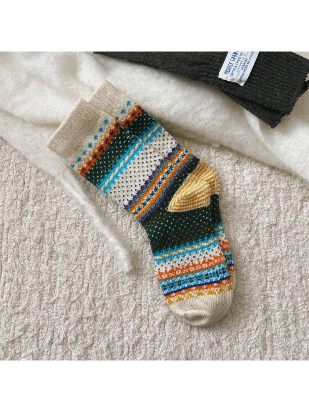 Retro Checkered Knit Crew Socks: Brown