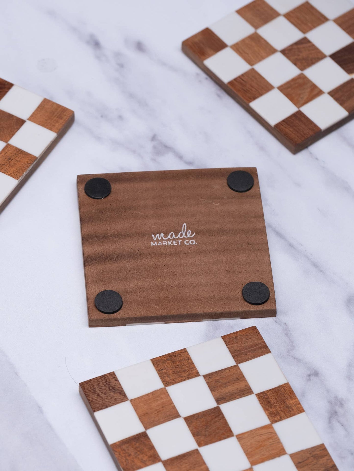 Checkered Wood Coasters with Stand