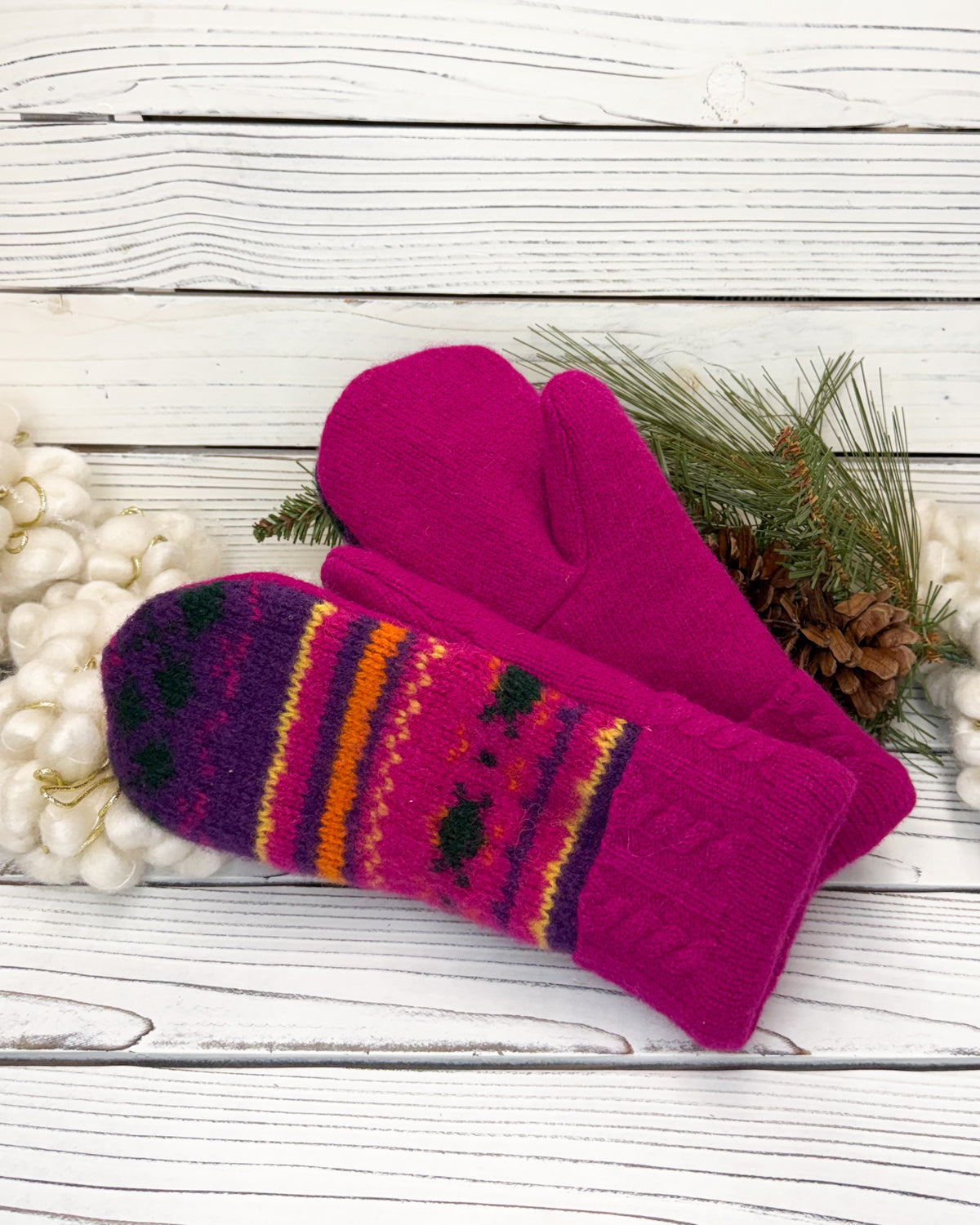 Bold Pink Wool Sweater Mittens