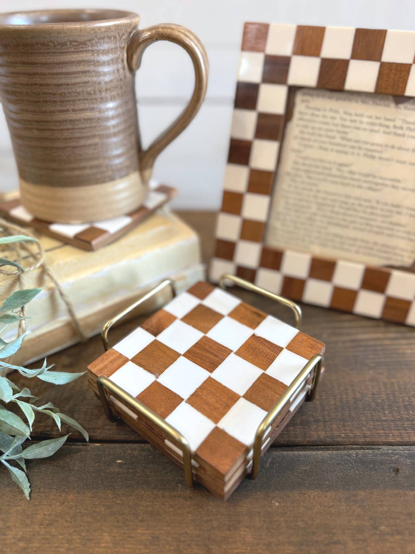 Checkered Wood Coasters with Stand
