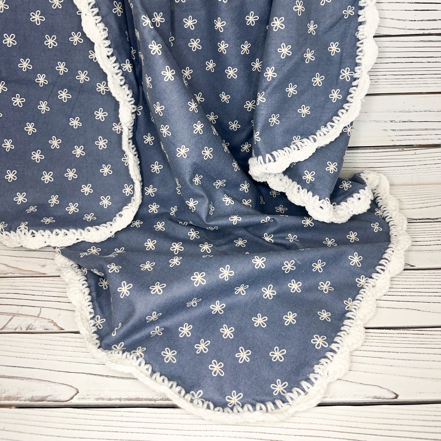 Denim Daisies Flannel Receiving Blanket