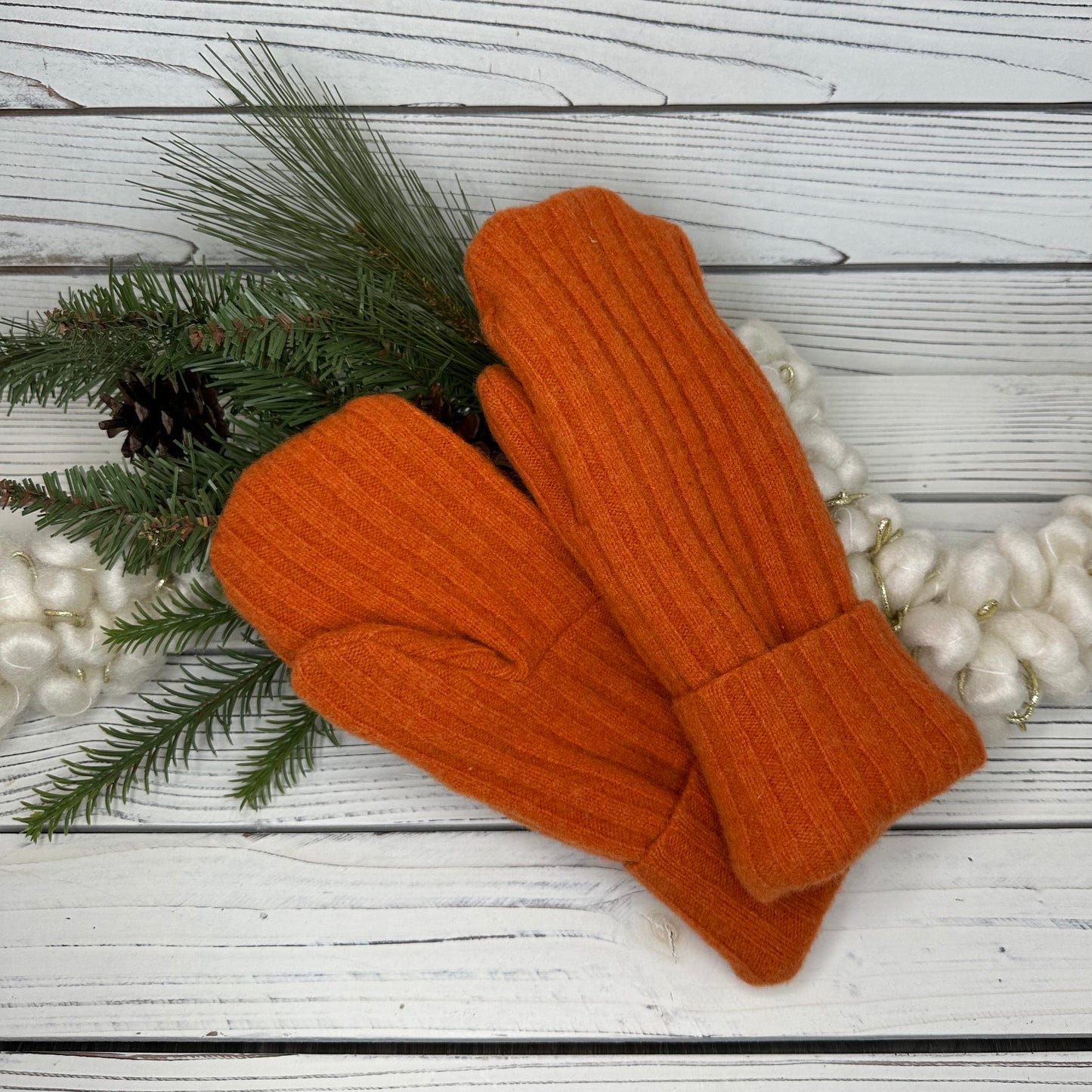 Orange Wool Sweater Mittens
