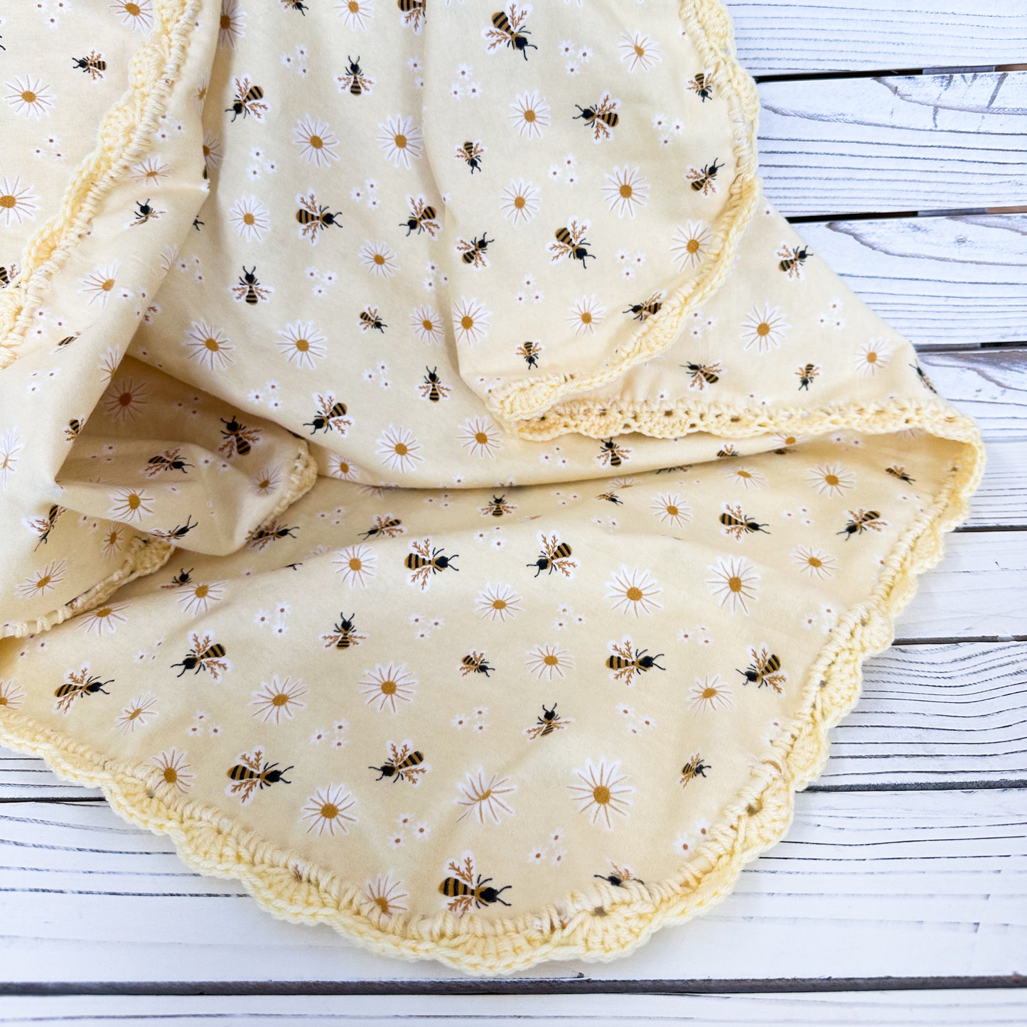 Bees on Yellow Flannel Receiving Blanket