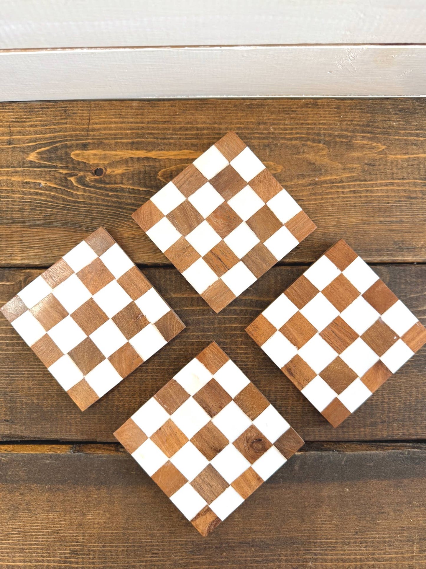 Checkered Wood Coasters with Stand