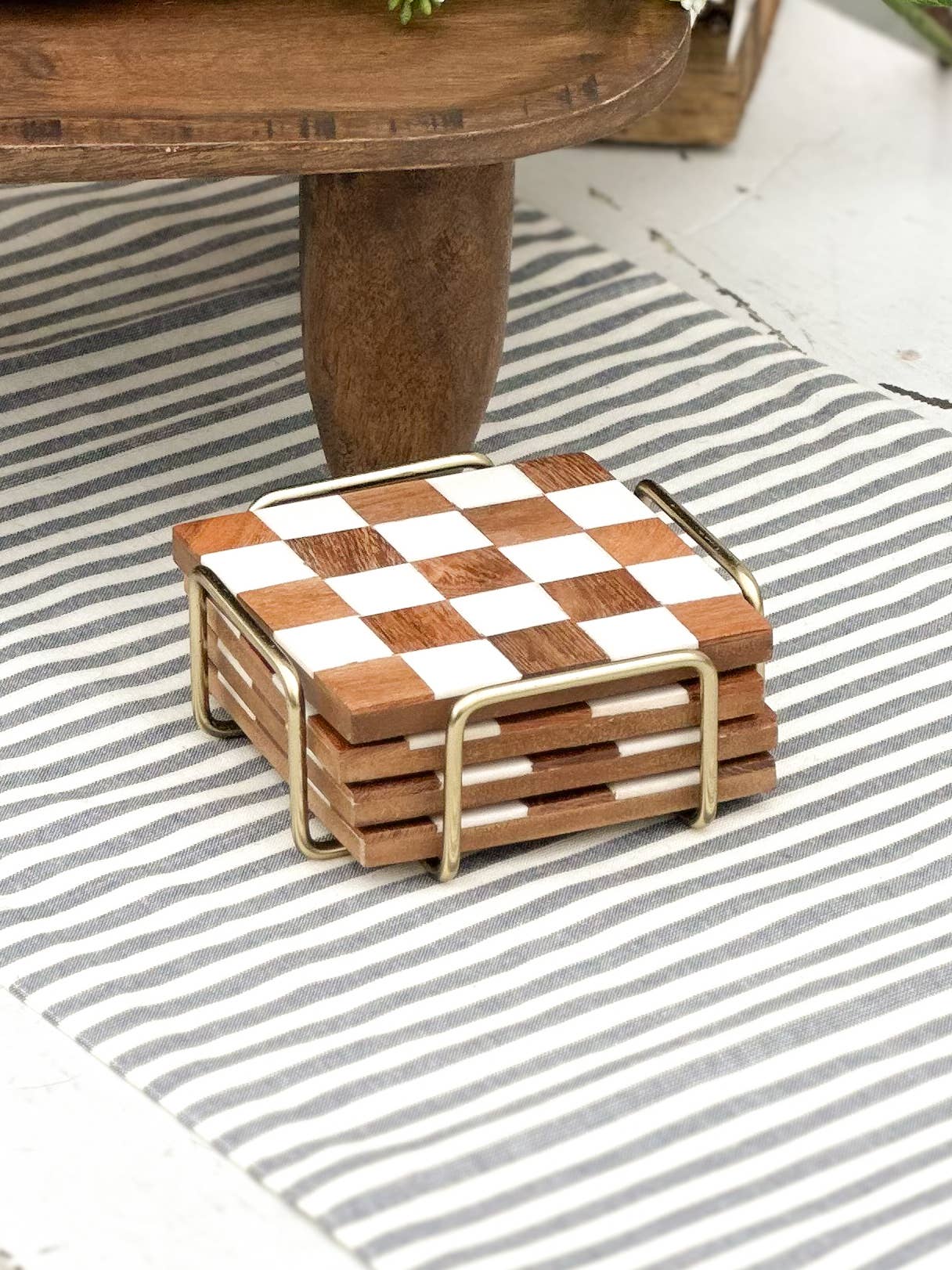 Checkered Wood Coasters with Stand