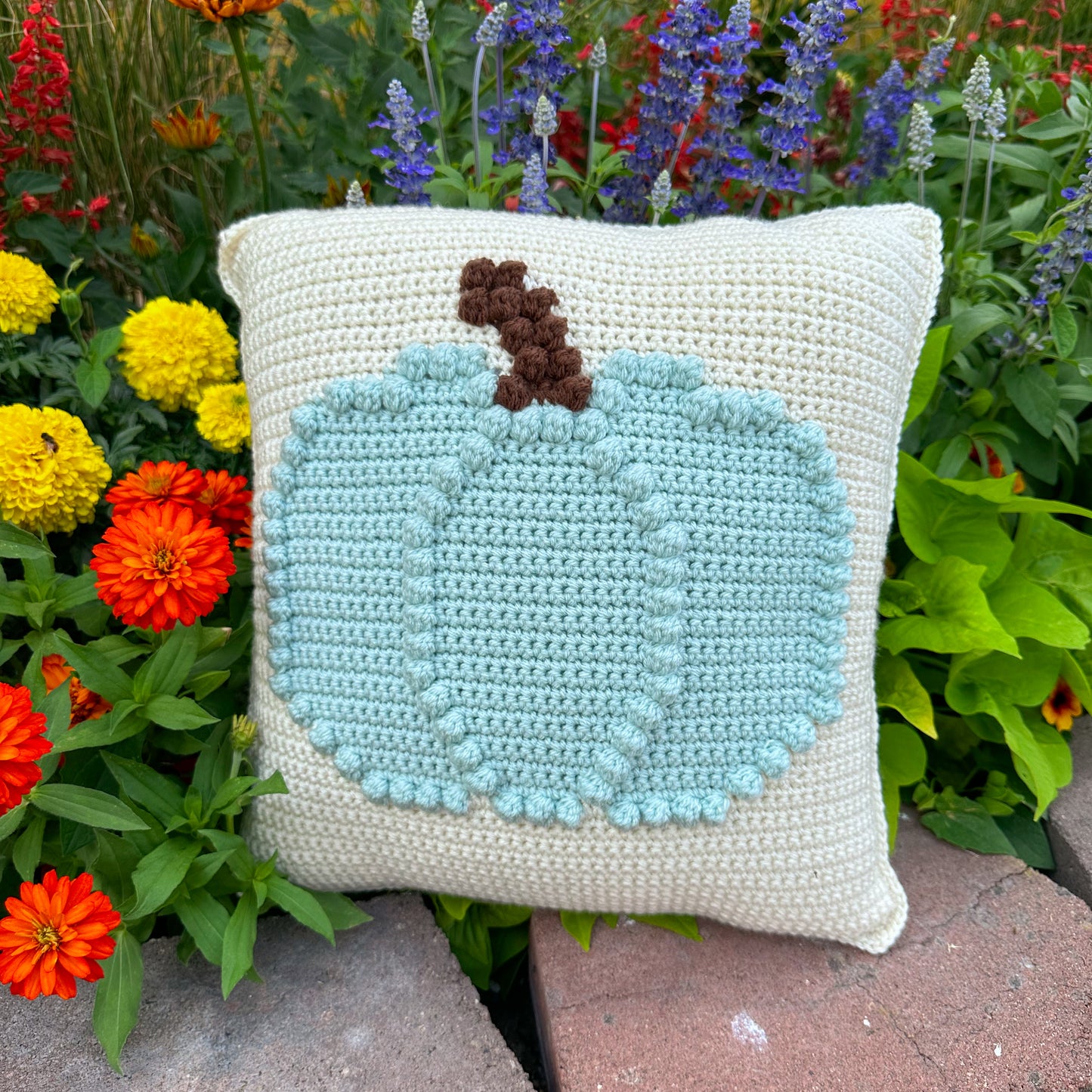 Bobble Pumpkin Pillow - Light Blue