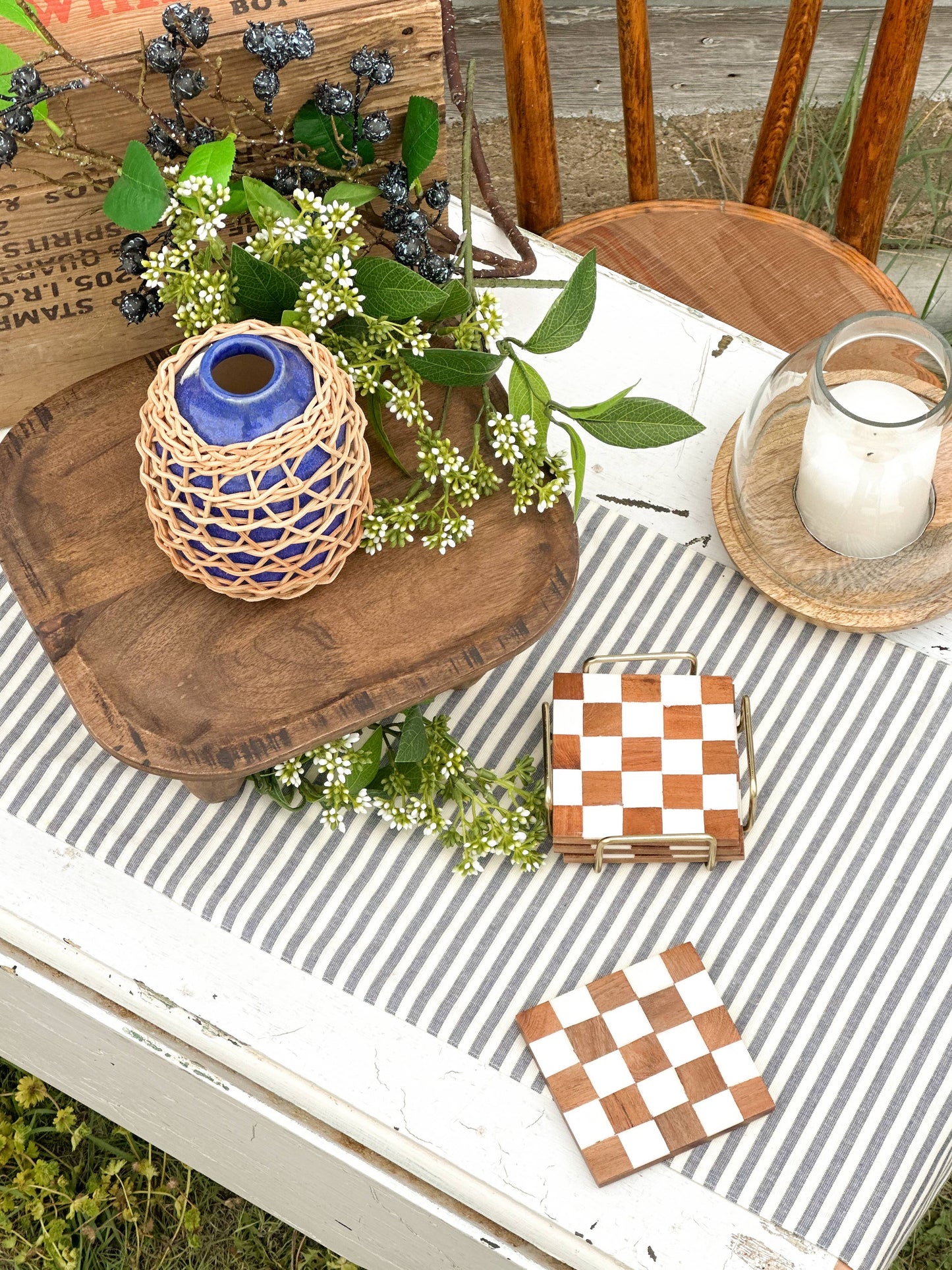 Checkered Wood Coasters with Stand