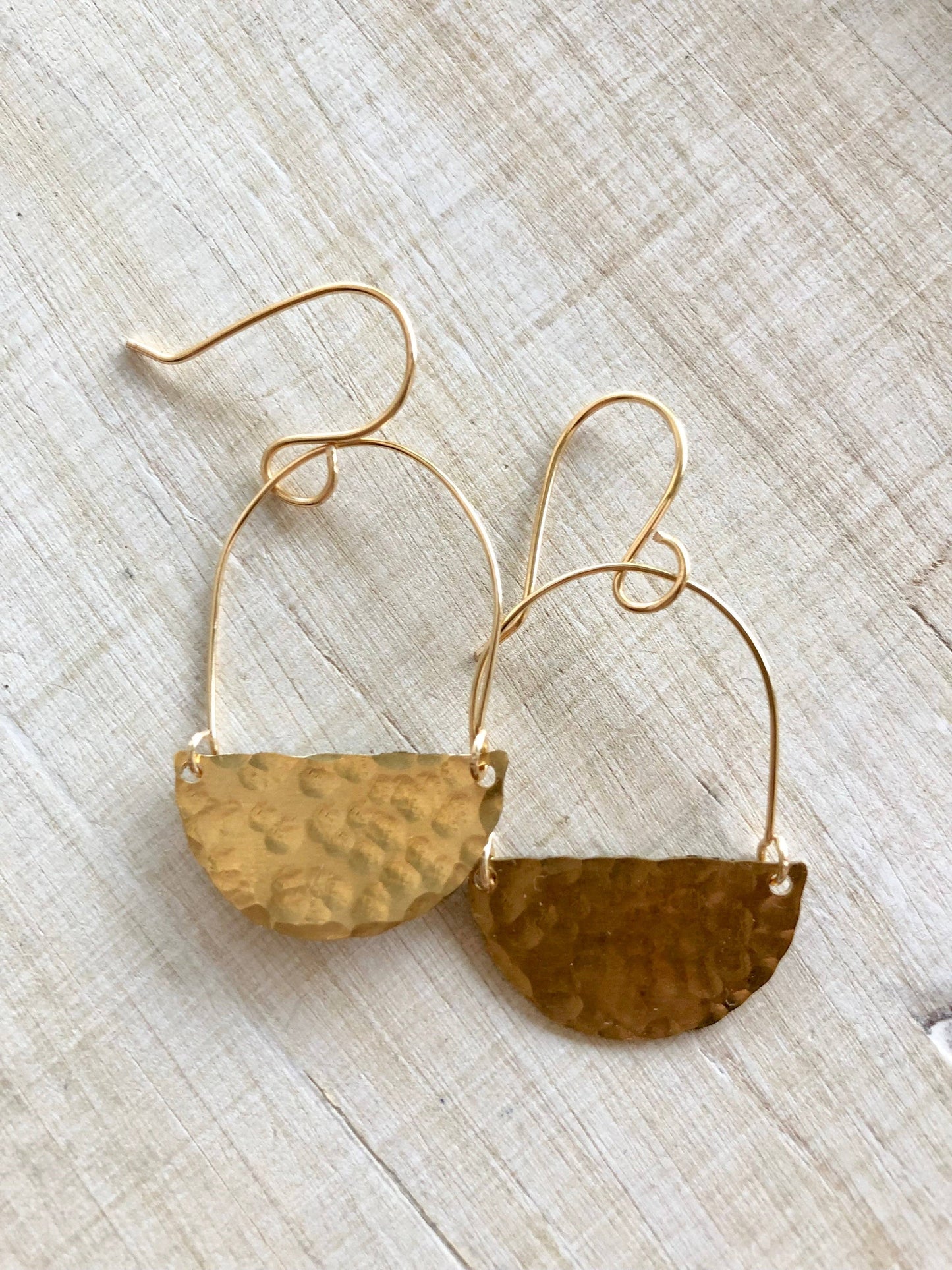 Small Hammered Brass Half Circles and Hoop Earrings