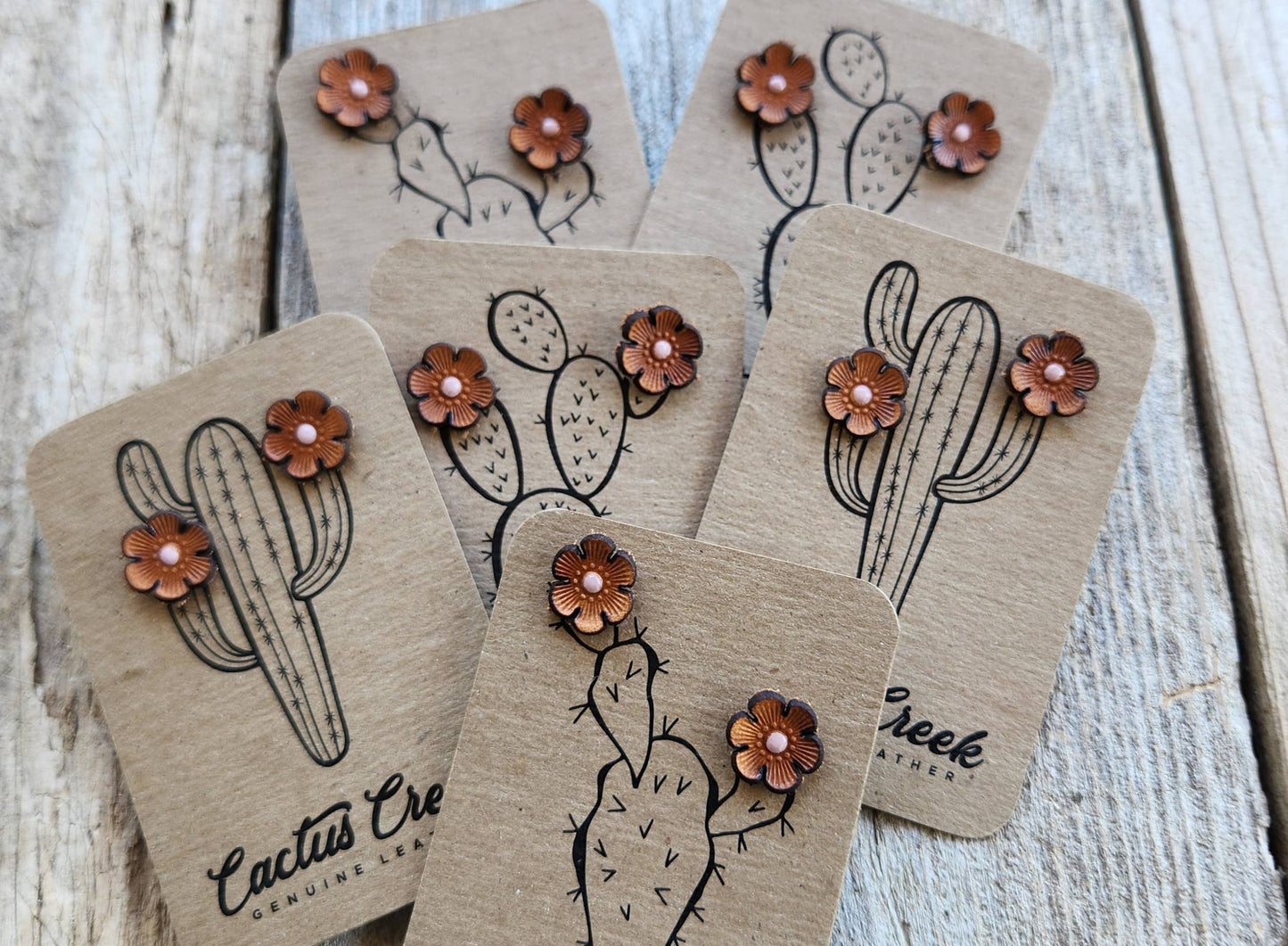 Cactus Flower Genuine Leather Earrings