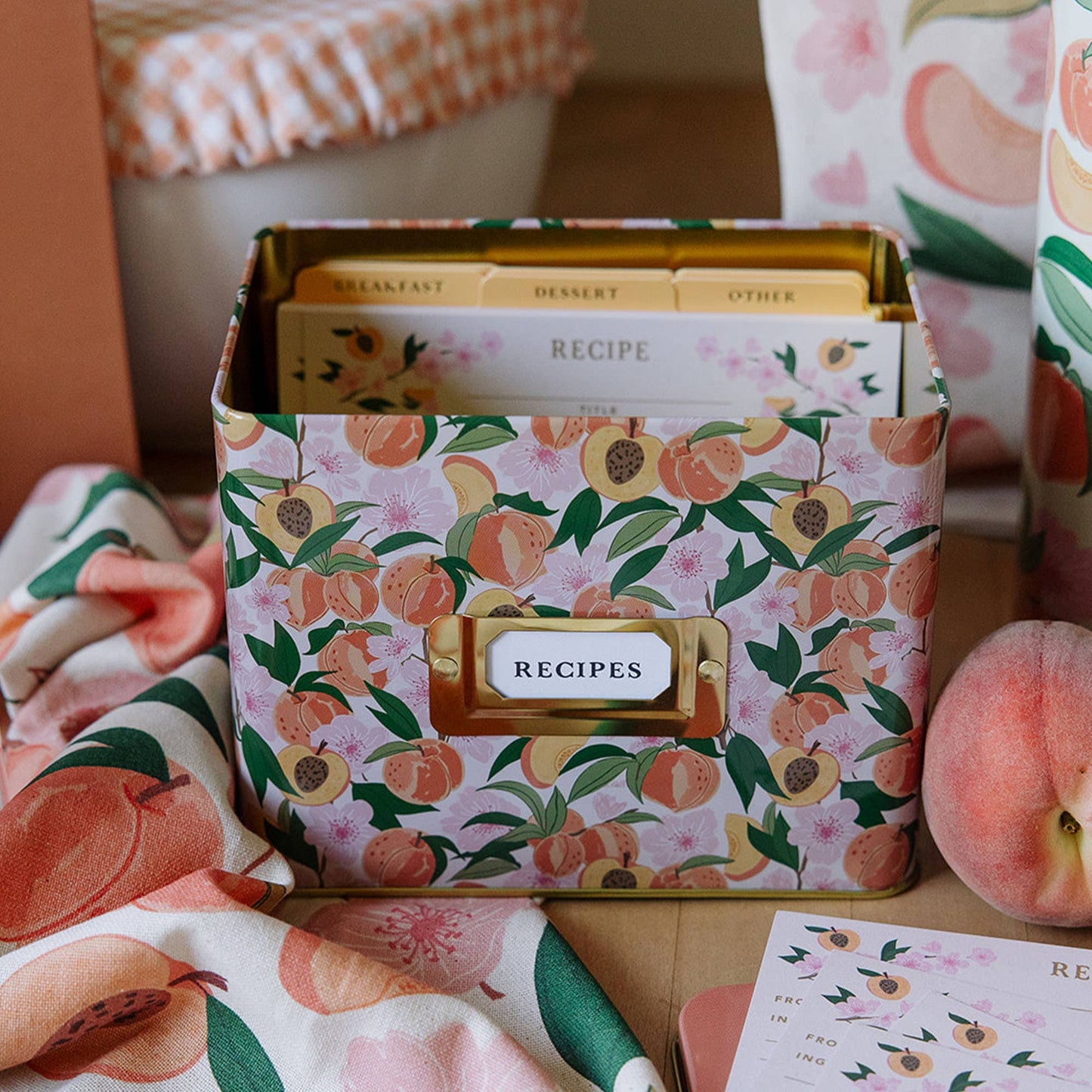 Peach Blossom Tin Recipe Box