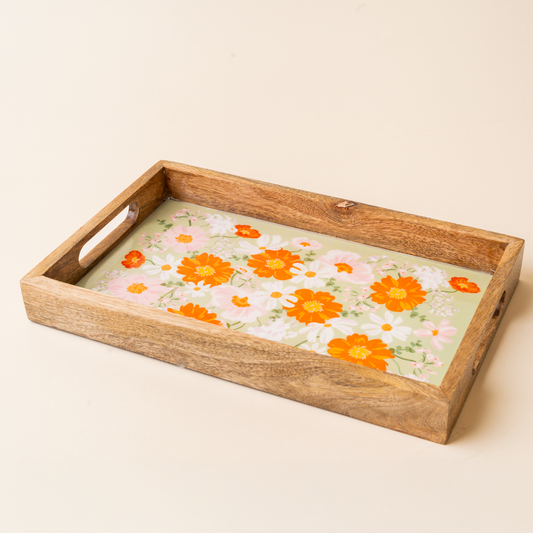 Rectangle Wood Enamel Tray-Bouquet Beauty Sage