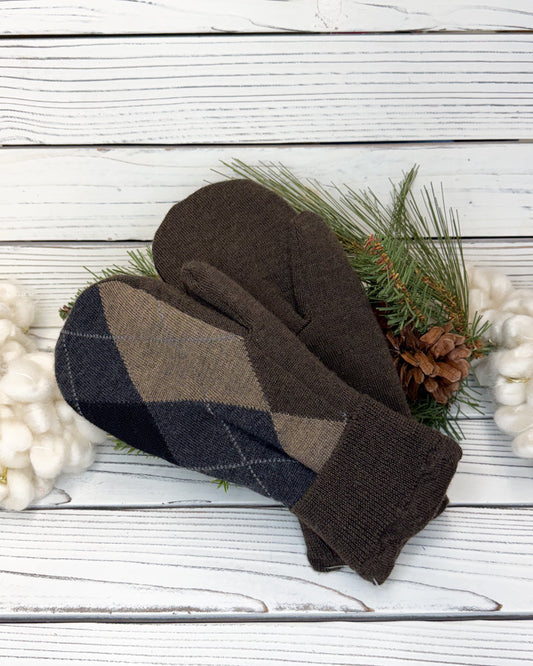 Argyle Wool Sweater Mittens
