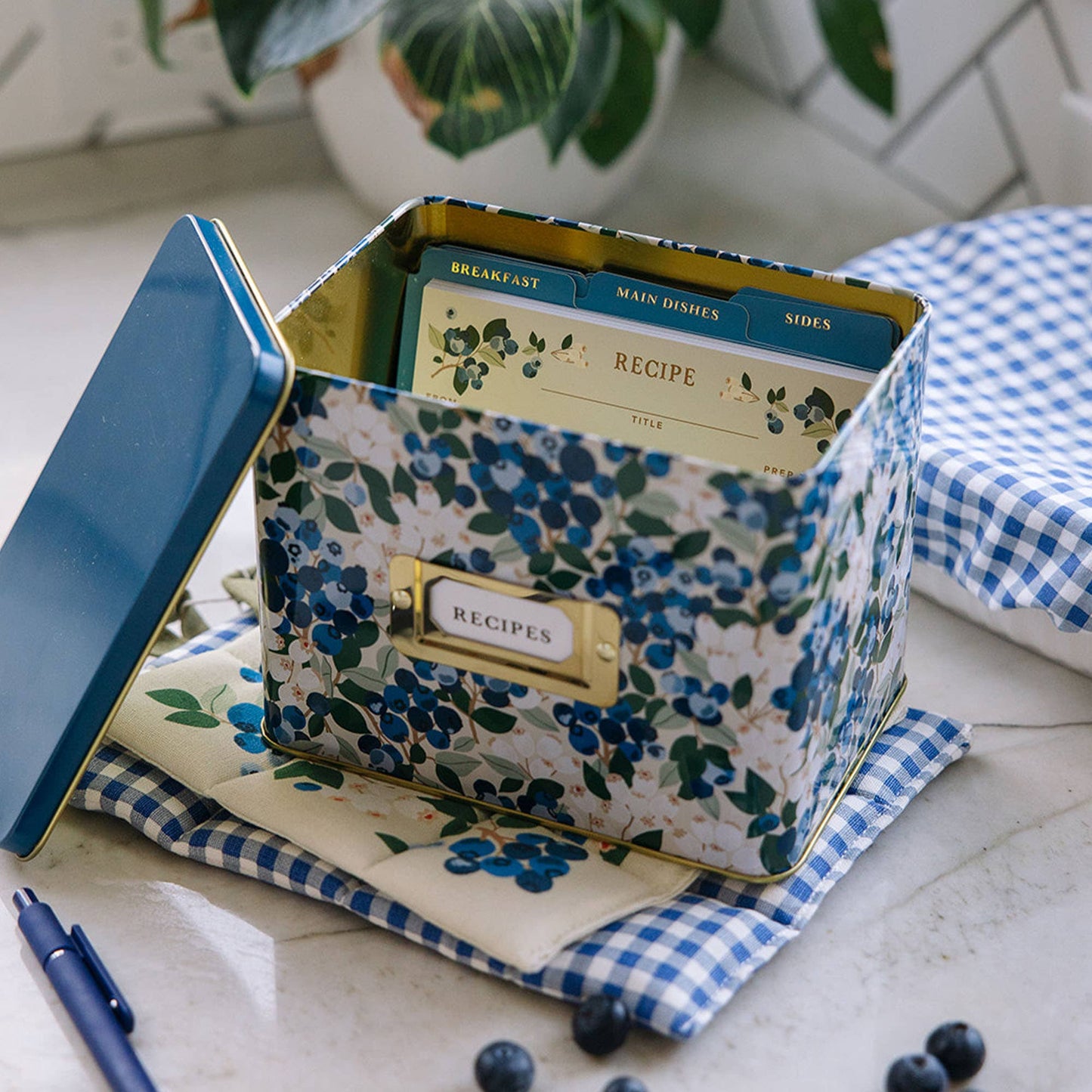 Blueberry Field Tin Recipe Box