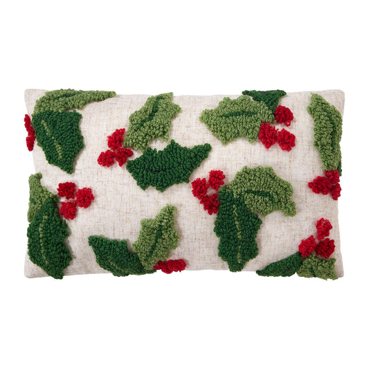 Holly with Berries Tufted Throw Pillow