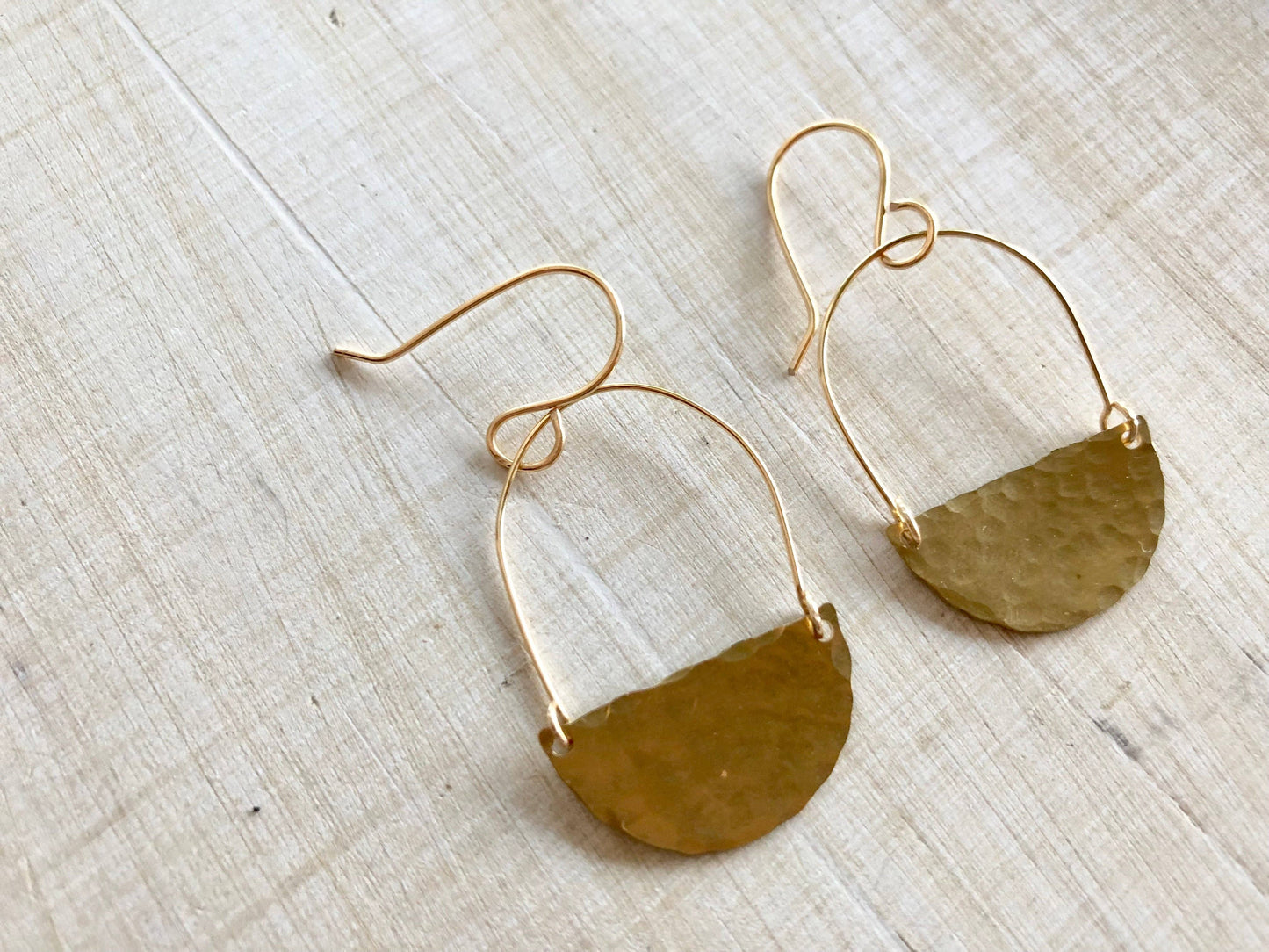 Small Hammered Brass Half Circles and Hoop Earrings