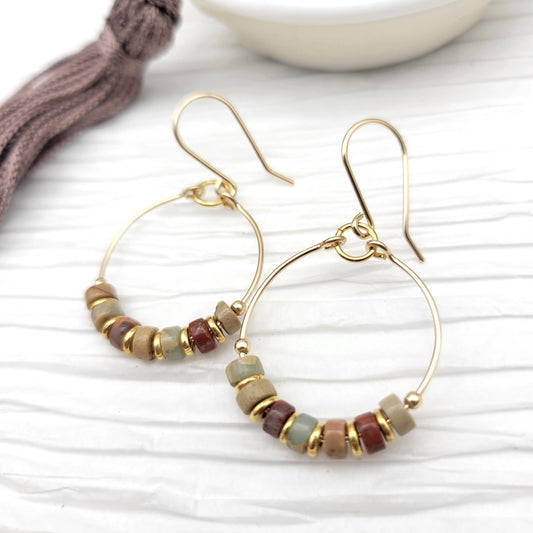 Gold Hoop Earrings with Earth Tone Jasper Earrings