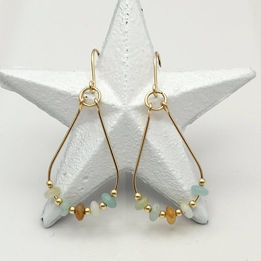 Gold & Amazonite Teardrop Hoop Earrings