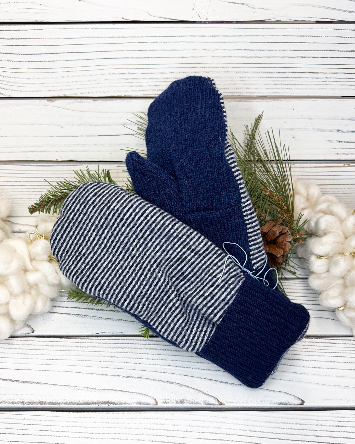 Navy Stripes Wool Sweater Mittens
