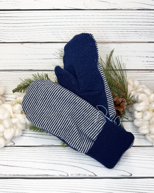 Navy Stripes Wool Sweater Mittens