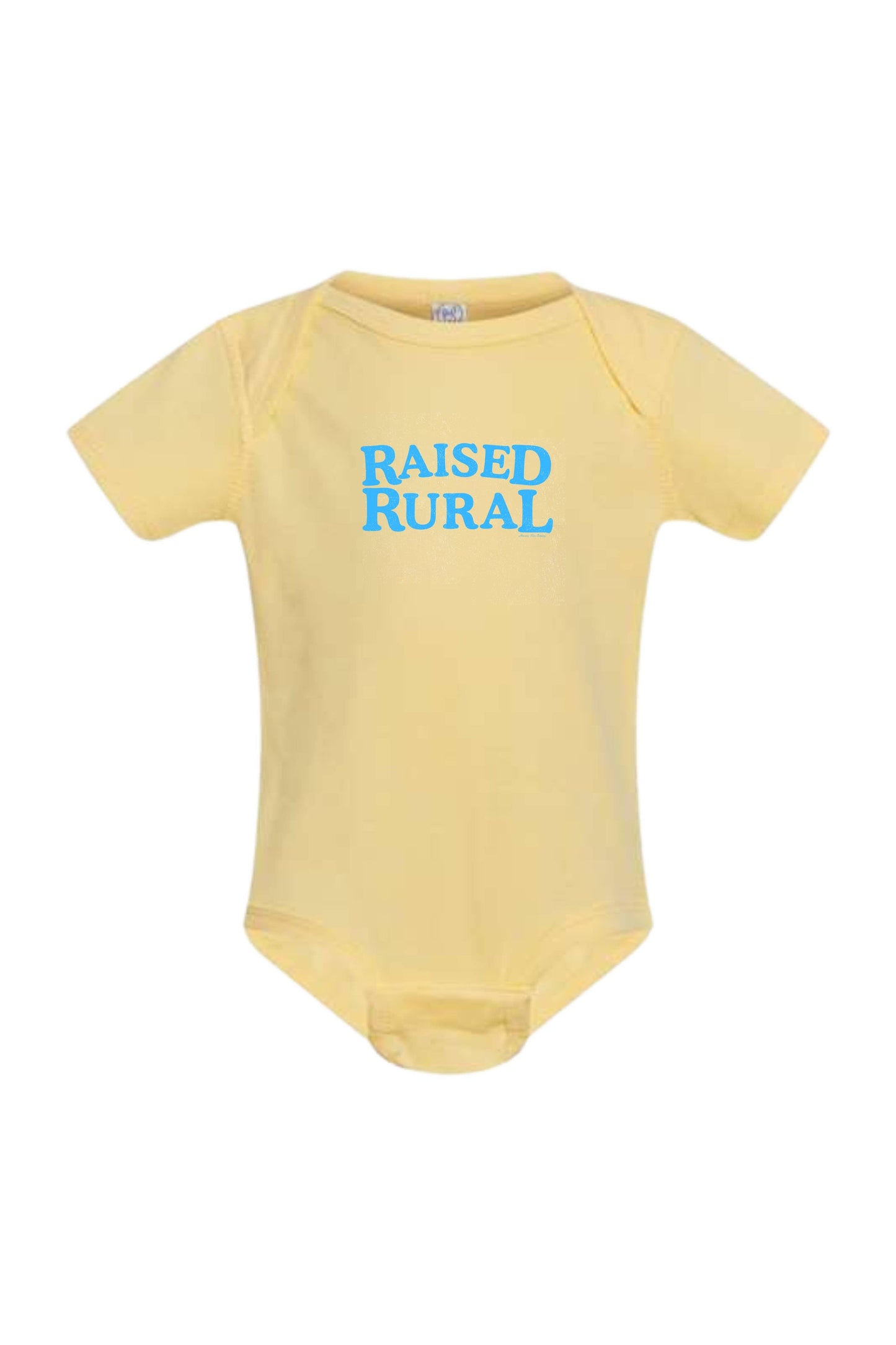Western 'Raised Rural' Yellow Graphic Onesie: 12 MO Onesie