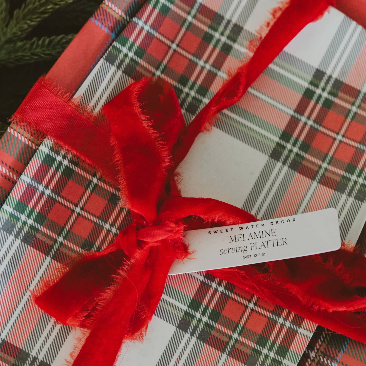 *NEW* Red and White Plaid Stacking Melamine Tray - Set of 2