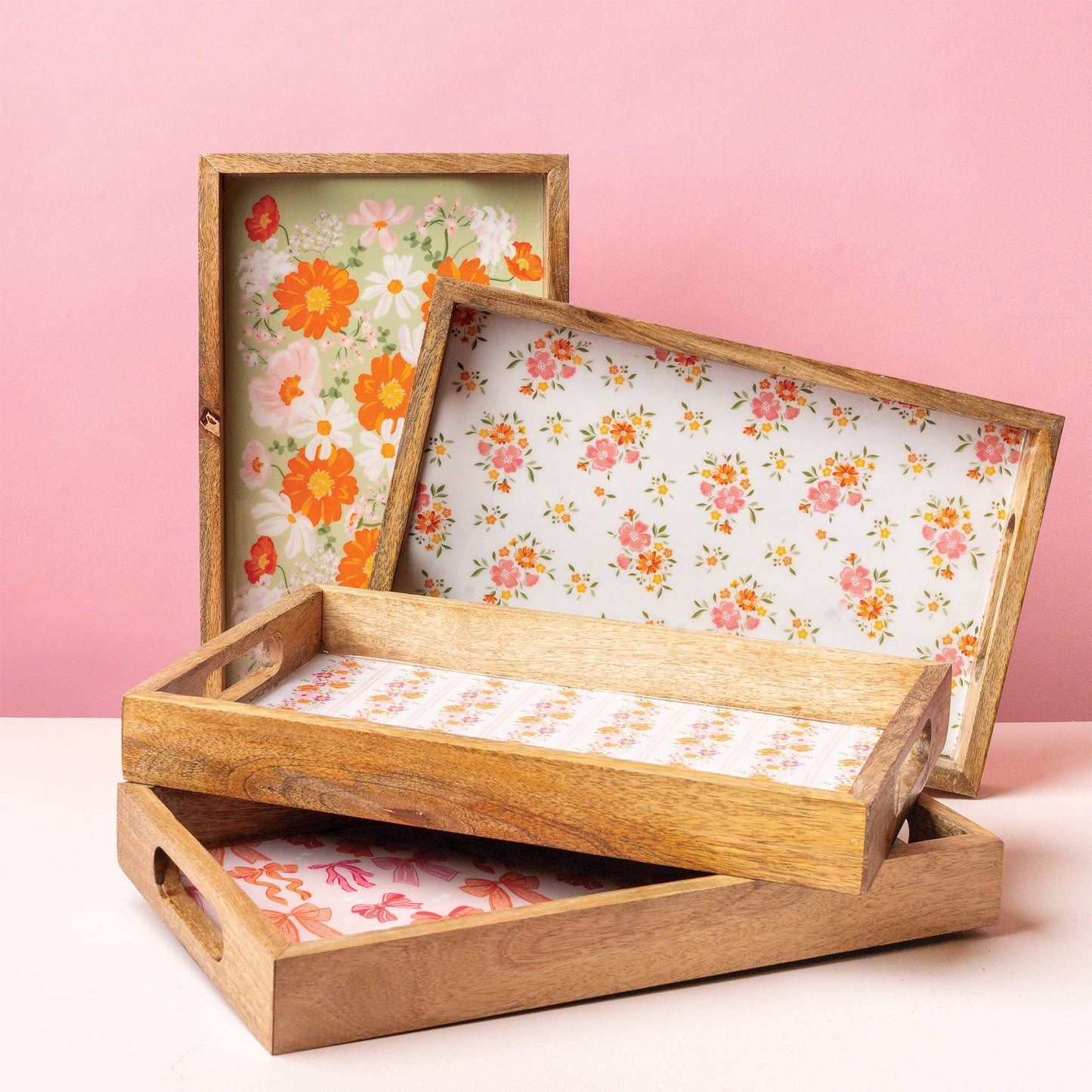 Rectangle Wood Enamel Tray-Bouquet Beauty Sage