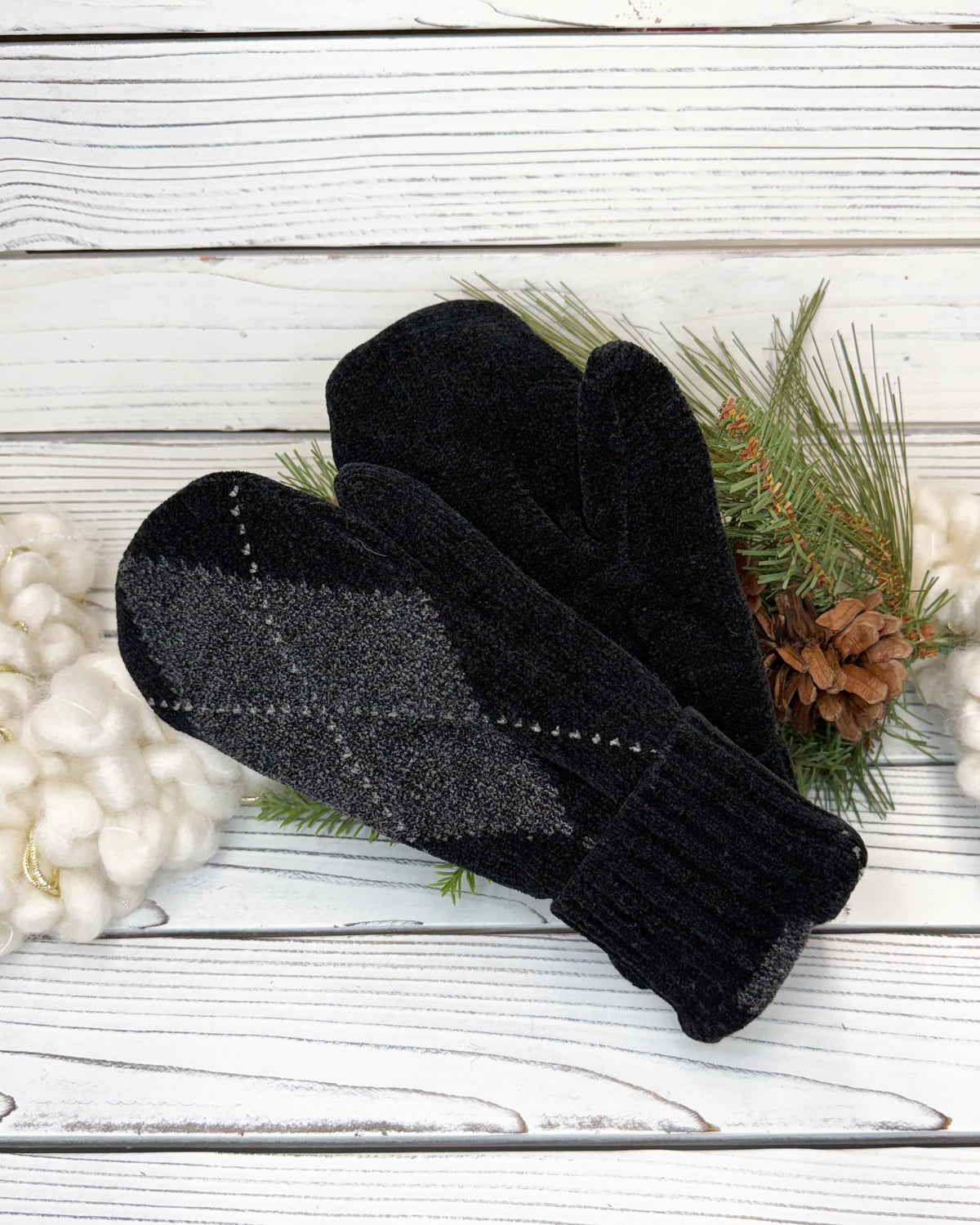 Black Argyle Wool Sweater Mittens
