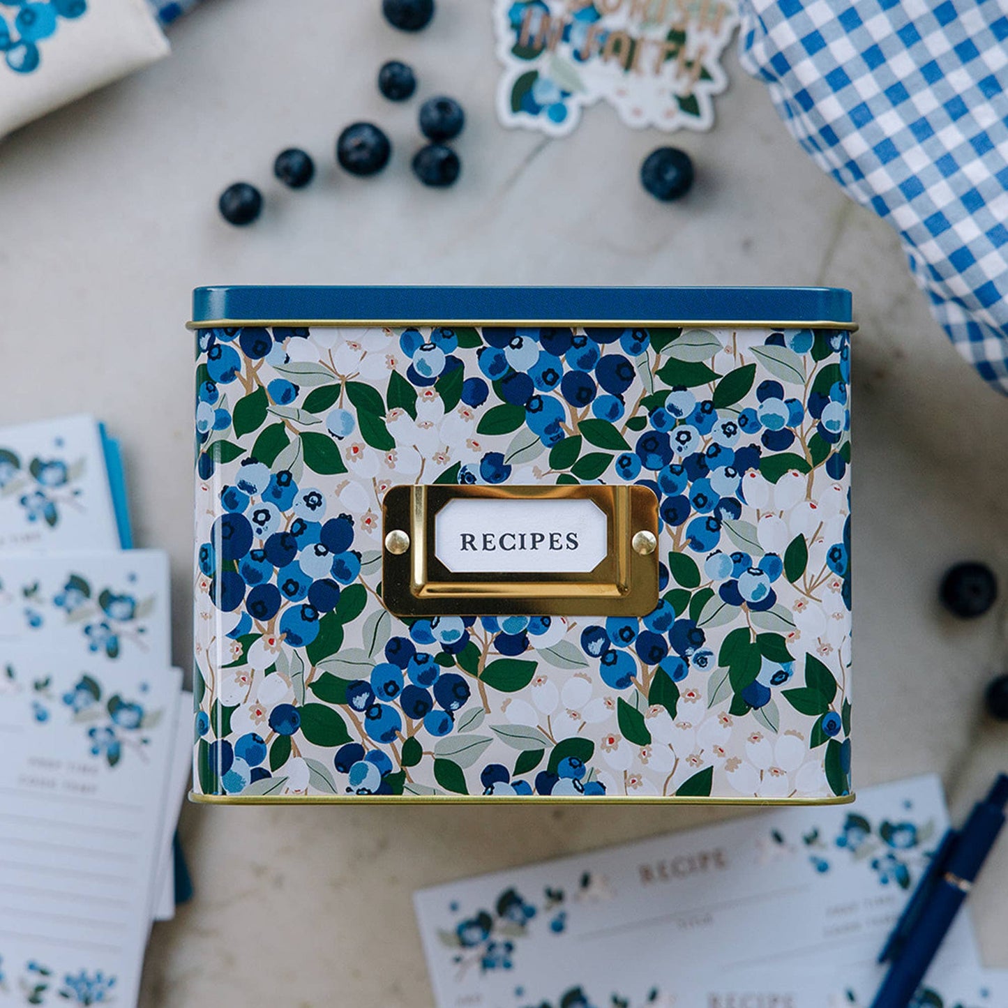 Blueberry Field Tin Recipe Box