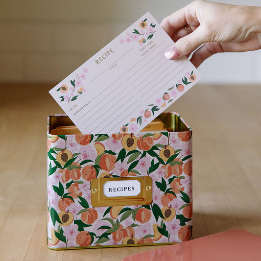 Peach Blossom Tin Recipe Box