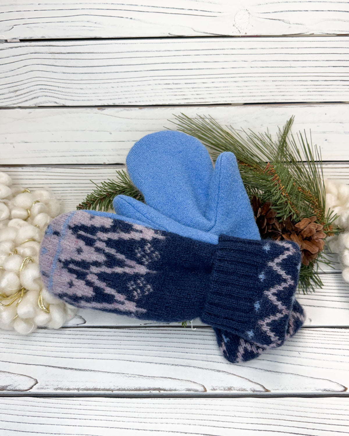 Blocky Blue Wool Sweater Mittens