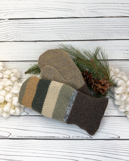 Green Blocky Striped Wool Sweater Mittens