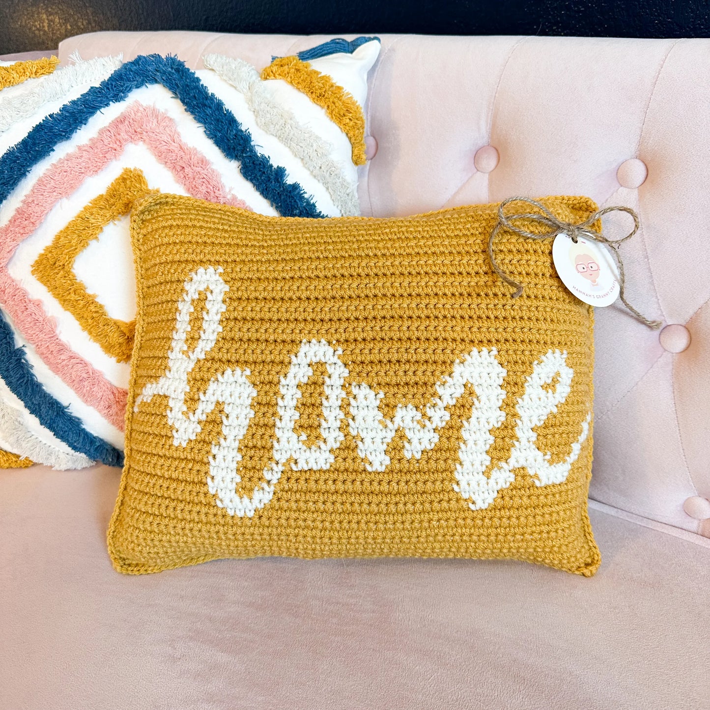 "Home" Throw Pillow - Mustard Yellow