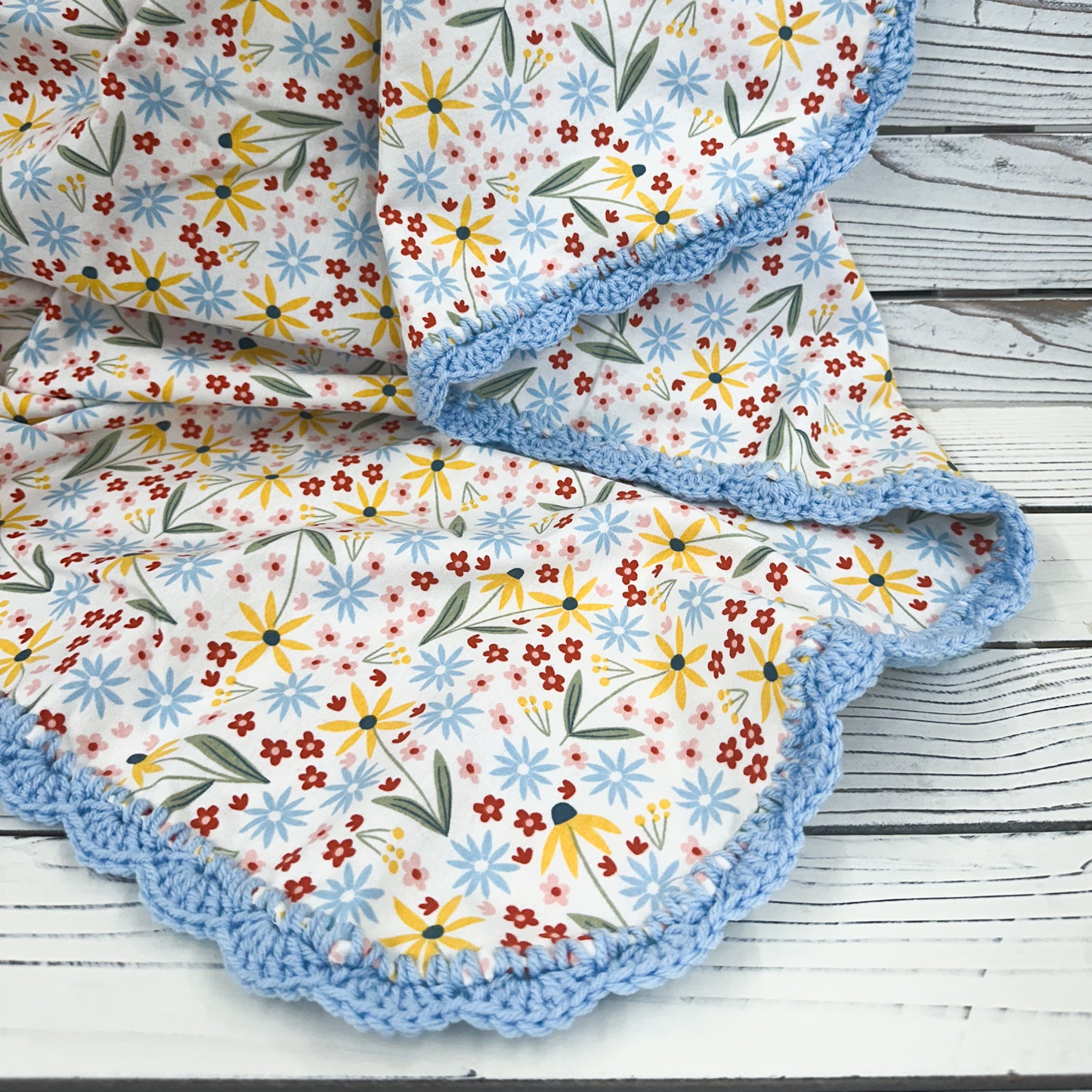 Blue Floral Flannel Receiving Blanket