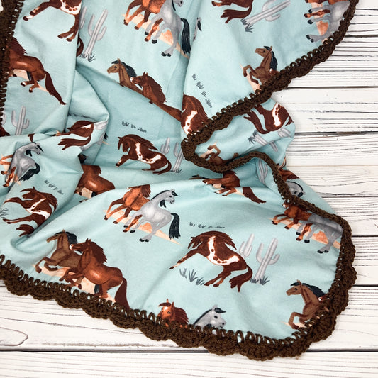 Wild Horses Flannel Receiving Blanket