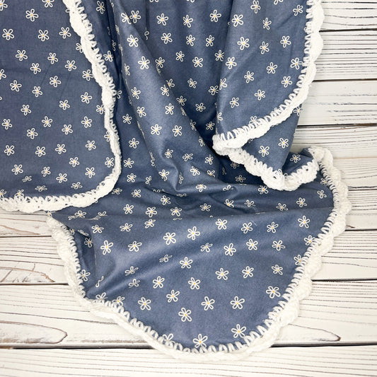 Denim Daisies Flannel Receiving Blanket