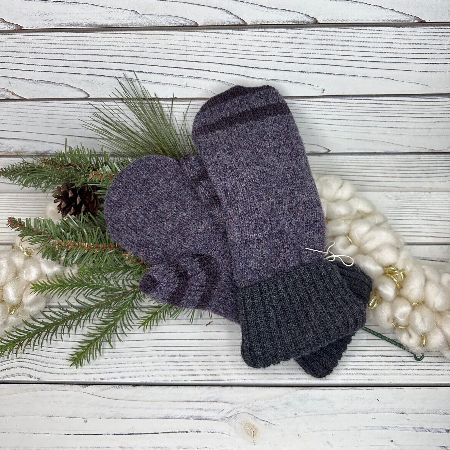 Navy with Stripes Wool Sweater Mittens
