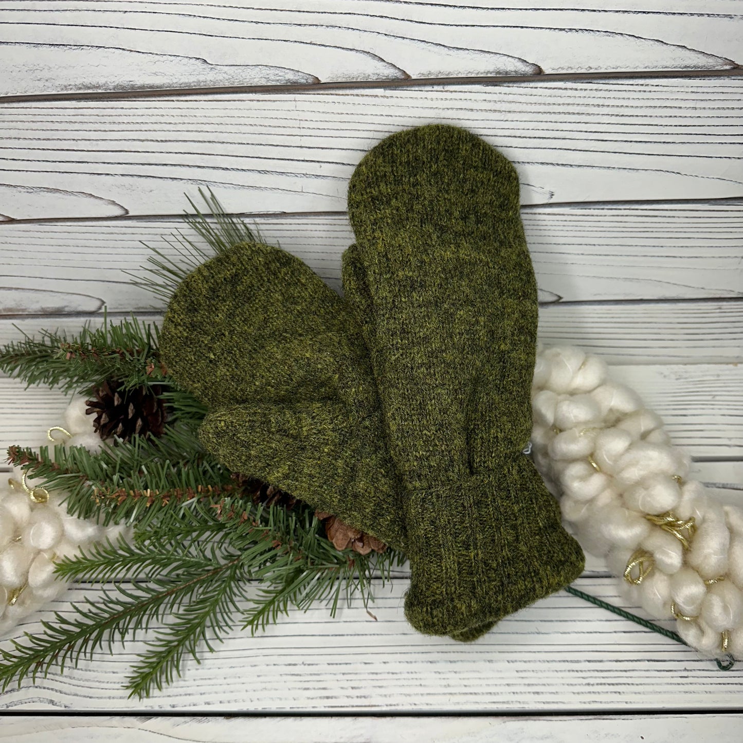 Olive Green Wool Sweater Mittens
