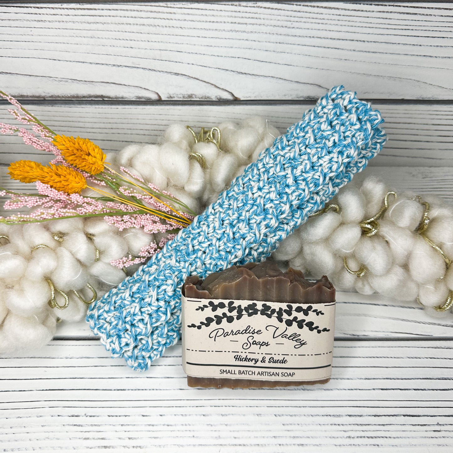 Light Blue Twist Washcloth + Soap