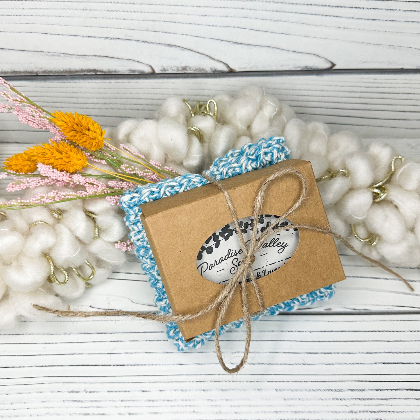 Light Blue Twist Washcloth + Soap