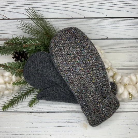 Speckled Gray Wool Sweater Mittens