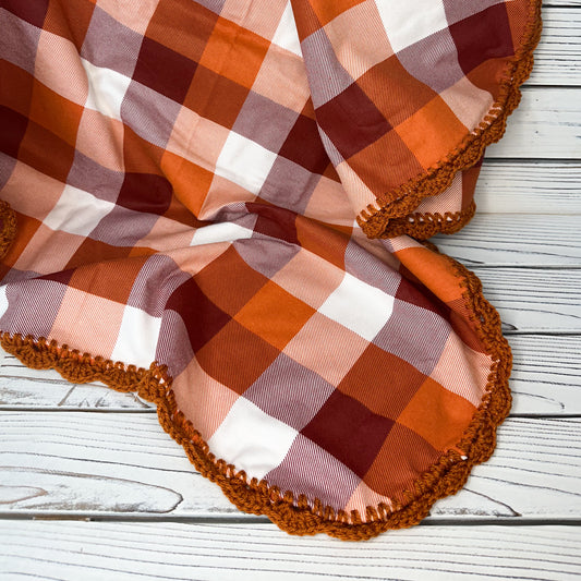 Burnt Orange Plaid Flannel Receiving Blanket