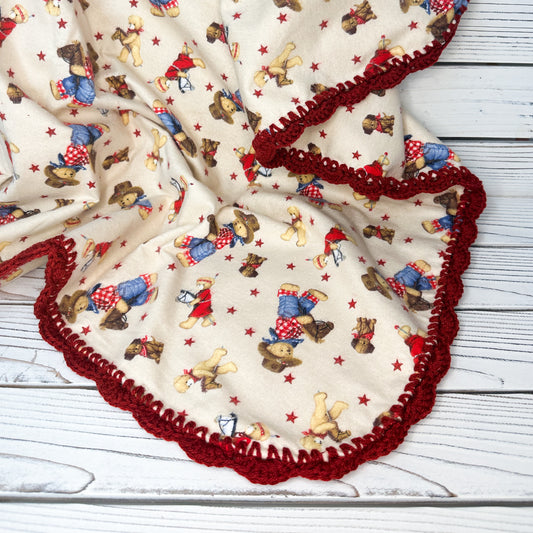 Cowboy Teddy Flannel Receiving Blanket