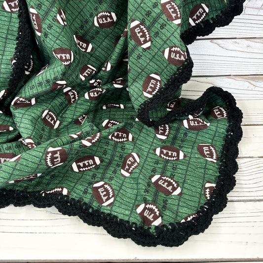 Footballs on Field Flannel Receiving Blanket