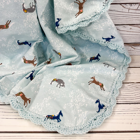 Floral Horses Flannel Receiving Blanket