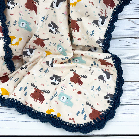 Woodland Animals Flannel Receiving Blanket