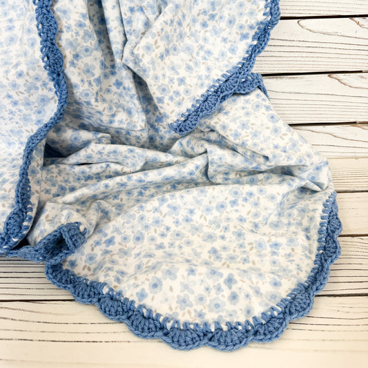 Light Blue Flowers Flannel Receiving Blanket