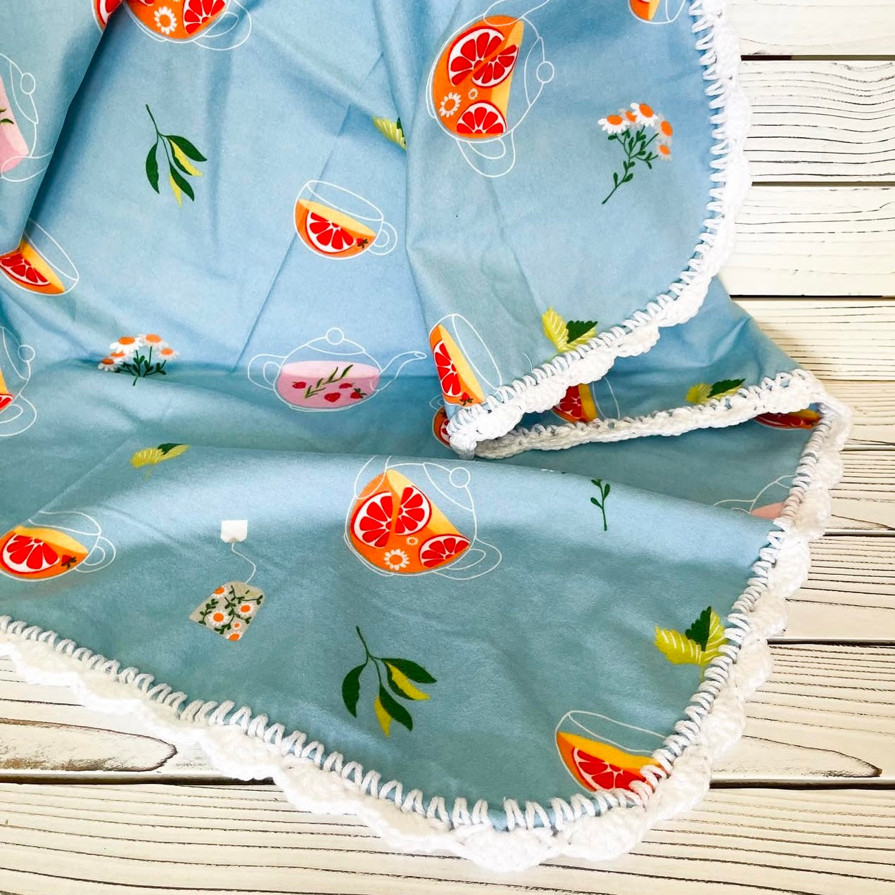 Tea Pot & Cup Flannel Receiving Blanket