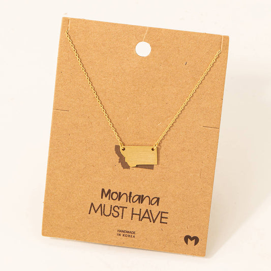 Gold Montana State Pendant Necklace