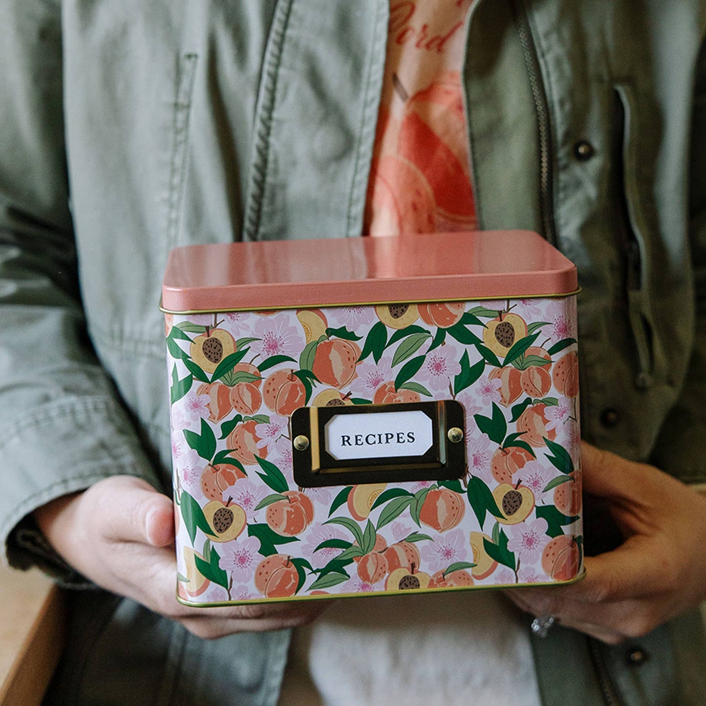 Peach Blossom Tin Recipe Box